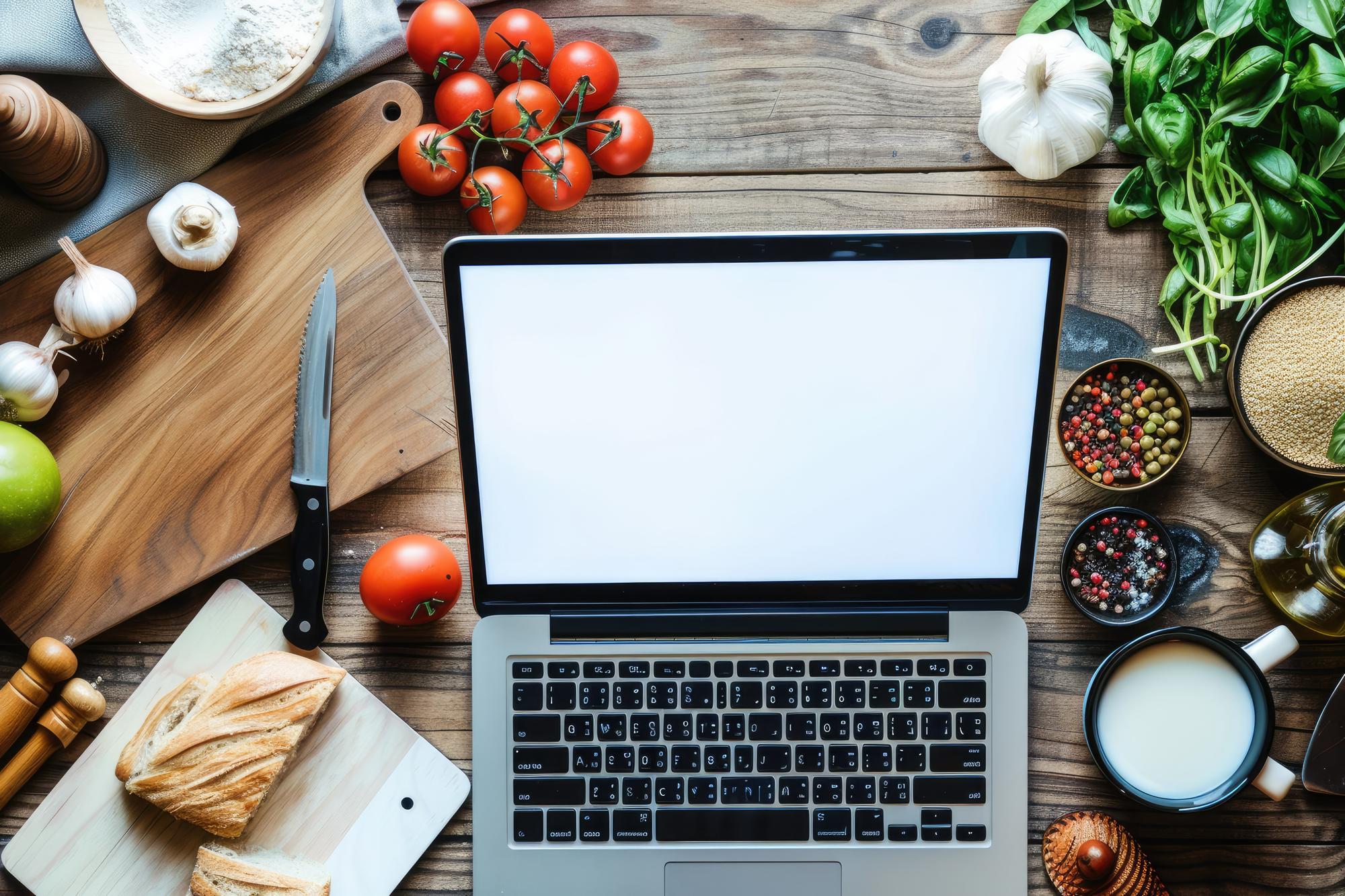 Small grouping of recipe cards and laptop